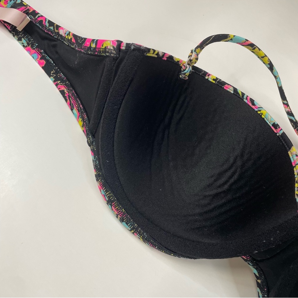 Victorias Secret 34D Flirt Bandeau Bikini Top Floral 3DA Black Pink Blue #1325 - Picture 9 of 12
